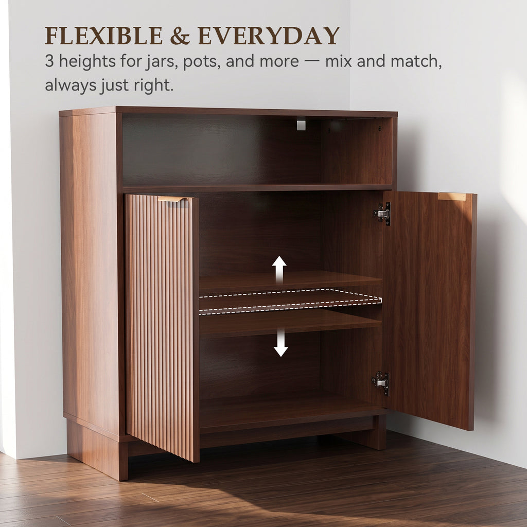 TINYNEST Modern Fluted Sideboard, Solid Wood Base Storage Cabinet, Walnut/Natural Oak, 31.50"× 15.0"× 35.6"