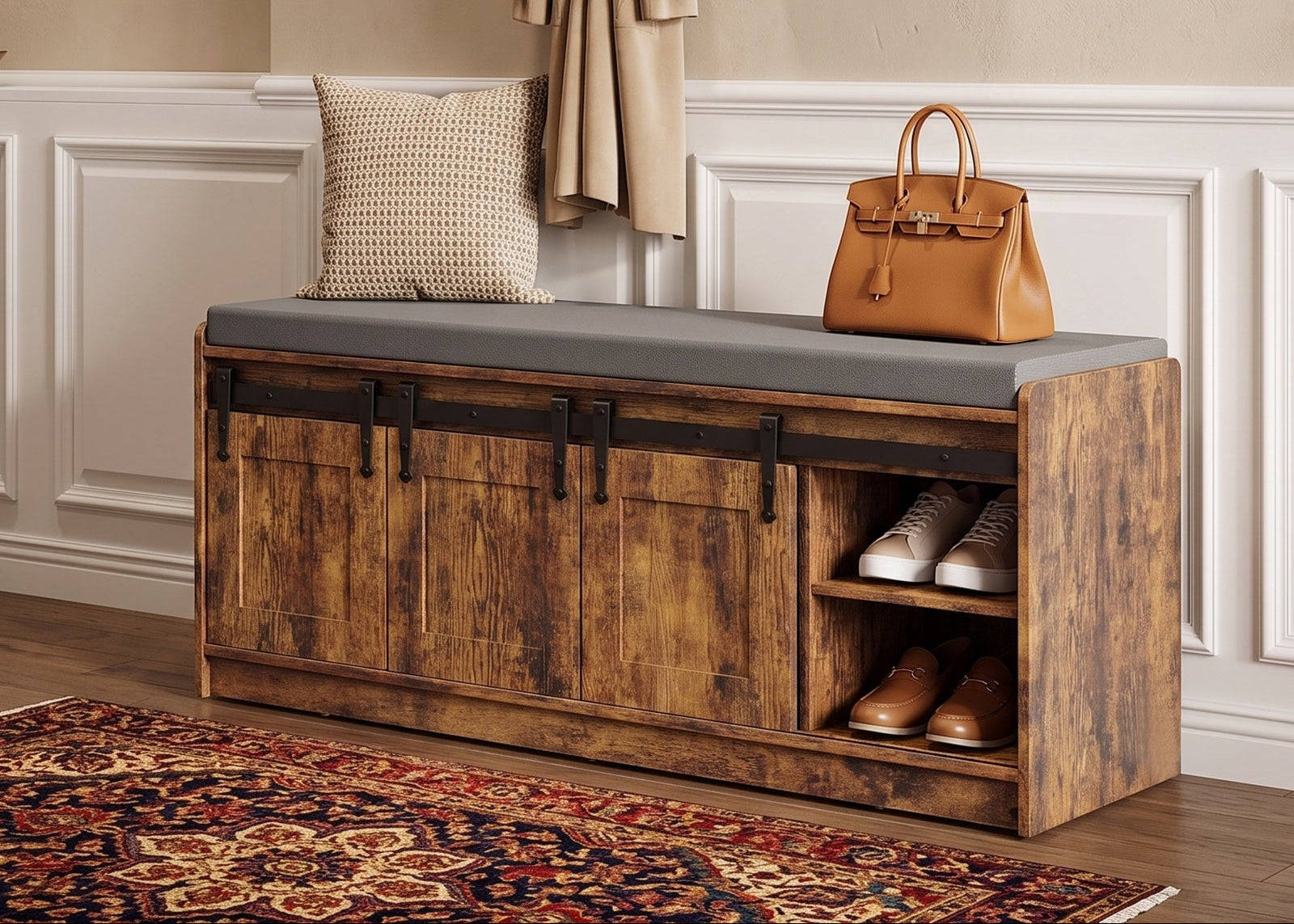 TINYNEST Shoes Bench with Storage,Cushion Seat, 42″ x 14″ x 18″