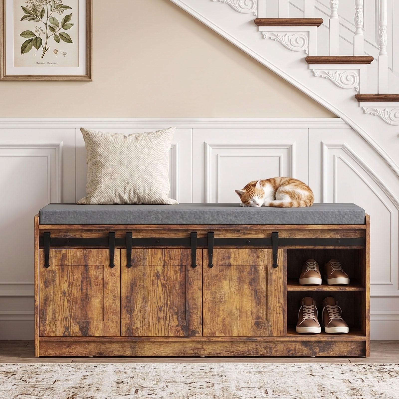 TINYNEST Shoes Bench with Storage,Cushion Seat, 42″ x 14″ x 18″