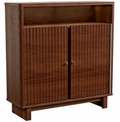 TINYNEST Modern Fluted Sideboard with Open Shelf & Double Cabinet, Solid Wood Base Storage Cabinet for Dining Room Living Room, Walnut/Natural Oak