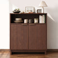 TINYNEST Modern Fluted Sideboard, Solid Wood Base Storage Cabinet, Walnut/Natural Oak, 31.50"× 15.0"× 35.6"