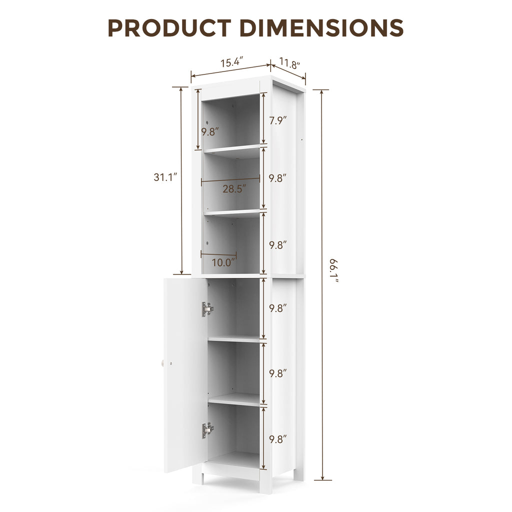 TINYNEST 66'' Tall Bathroom Storage Cabinet, Modern Farmhouse Storage Cabinets