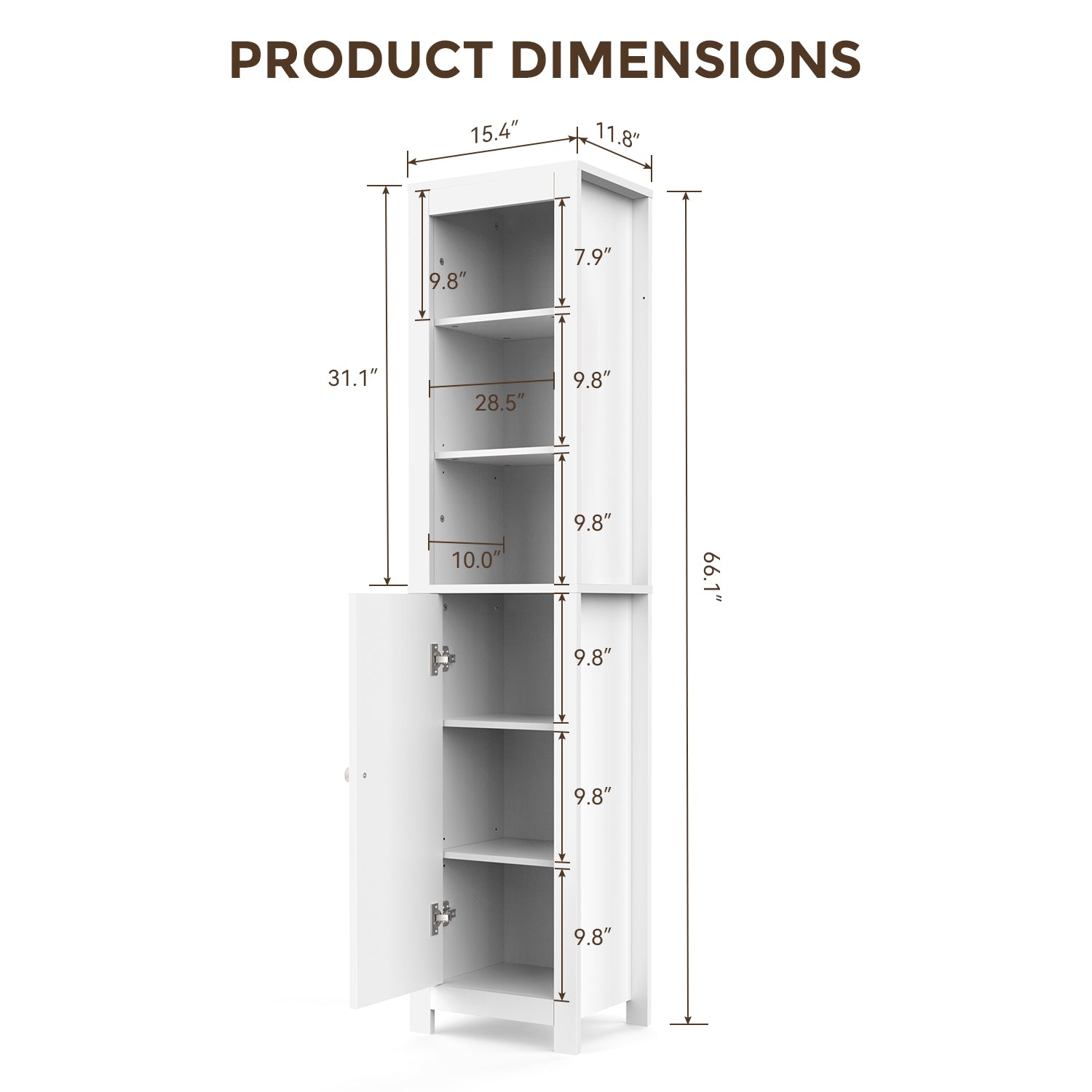 TINYNEST 66'' Tall Bathroom Storage Cabinet, Modern Farmhouse Storage Cabinets