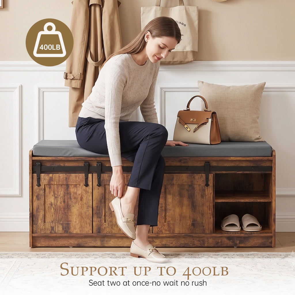 TINYNEST Shoes Bench with Storage,Cushion Seat, 42″ x 14″ x 18″