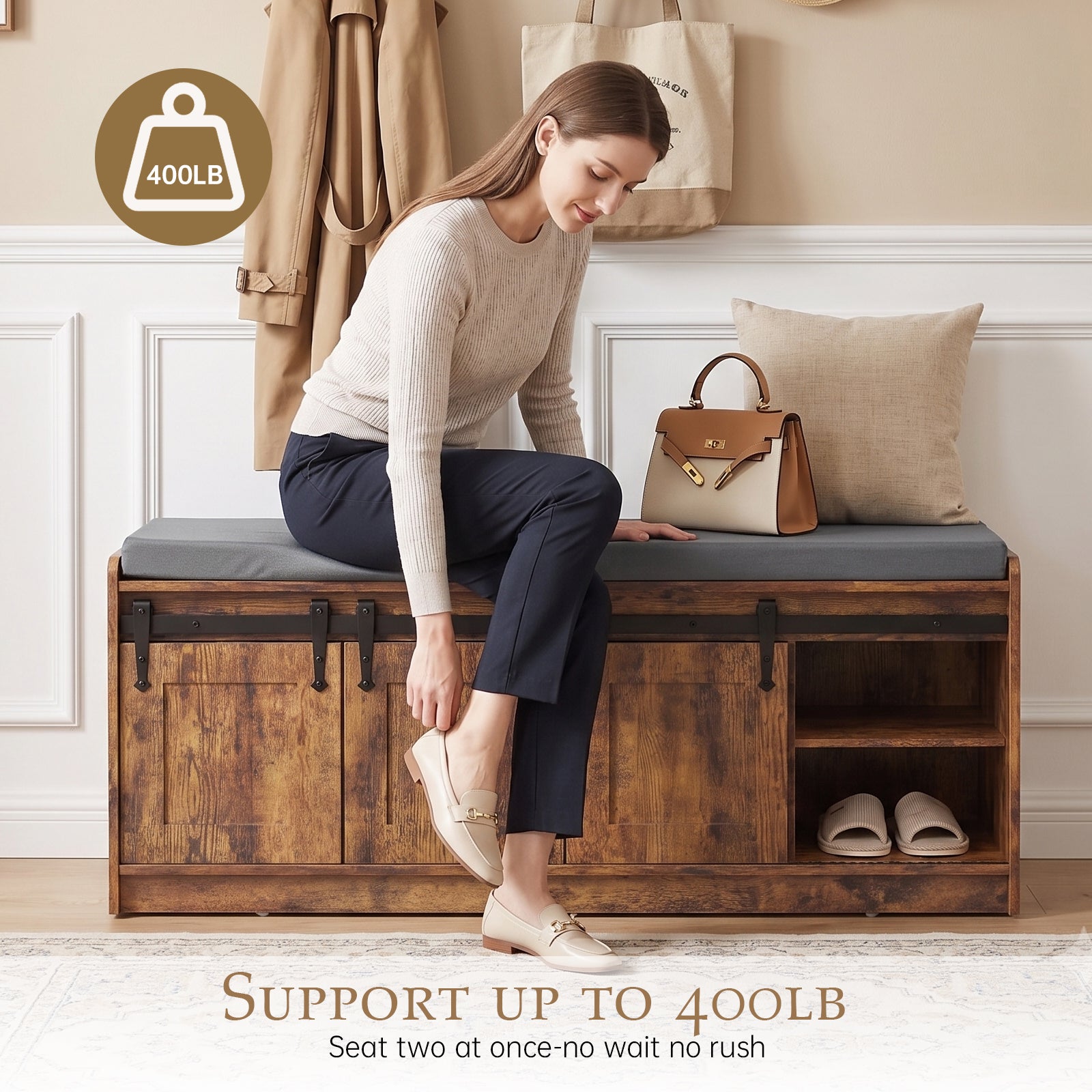 TINYNEST Shoes Bench with Storage,Cushion Seat, 42″ x 14″ x 18″