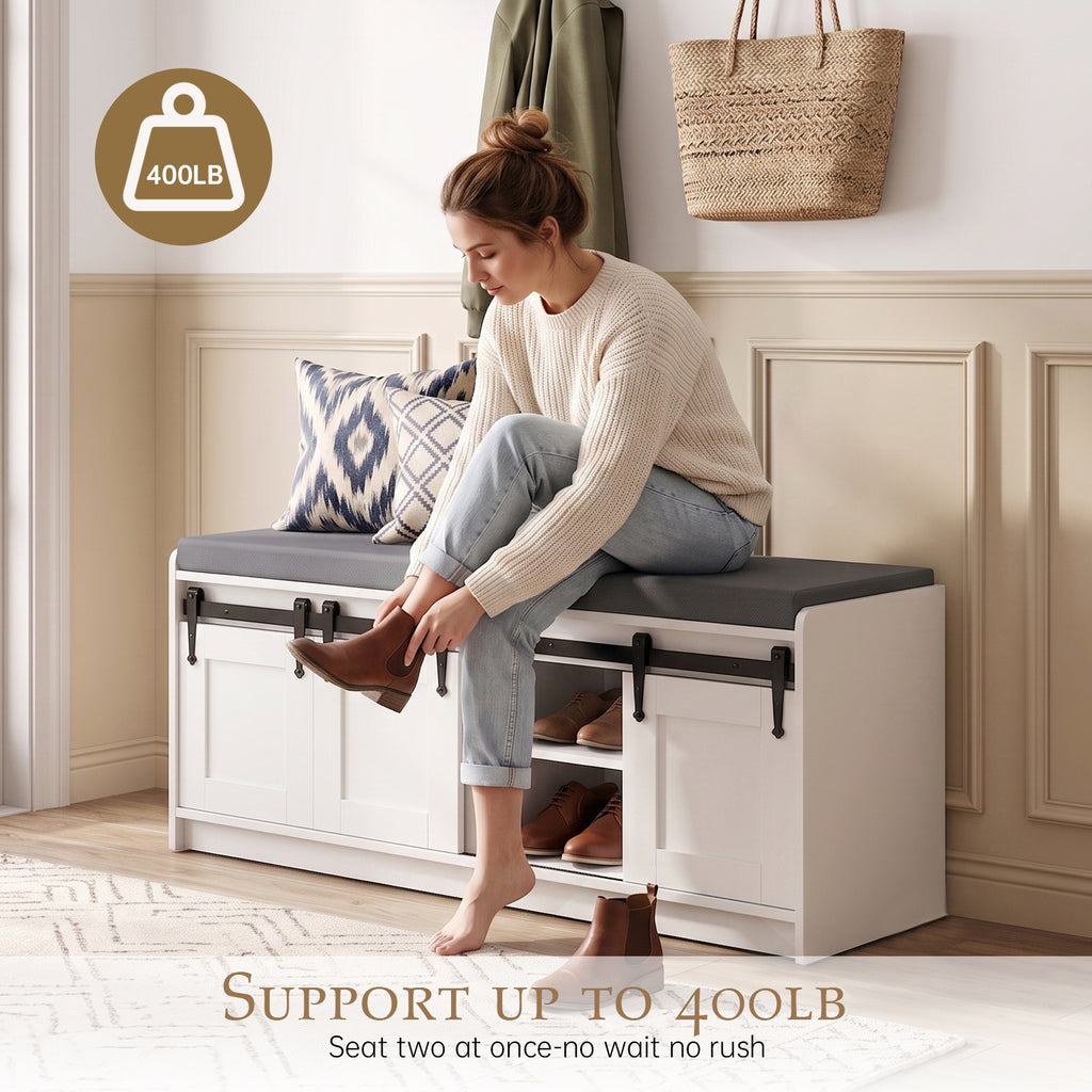 TINYNEST Shoes Bench with Storage,Cushion Seat, 42″ x 14″ x 18″