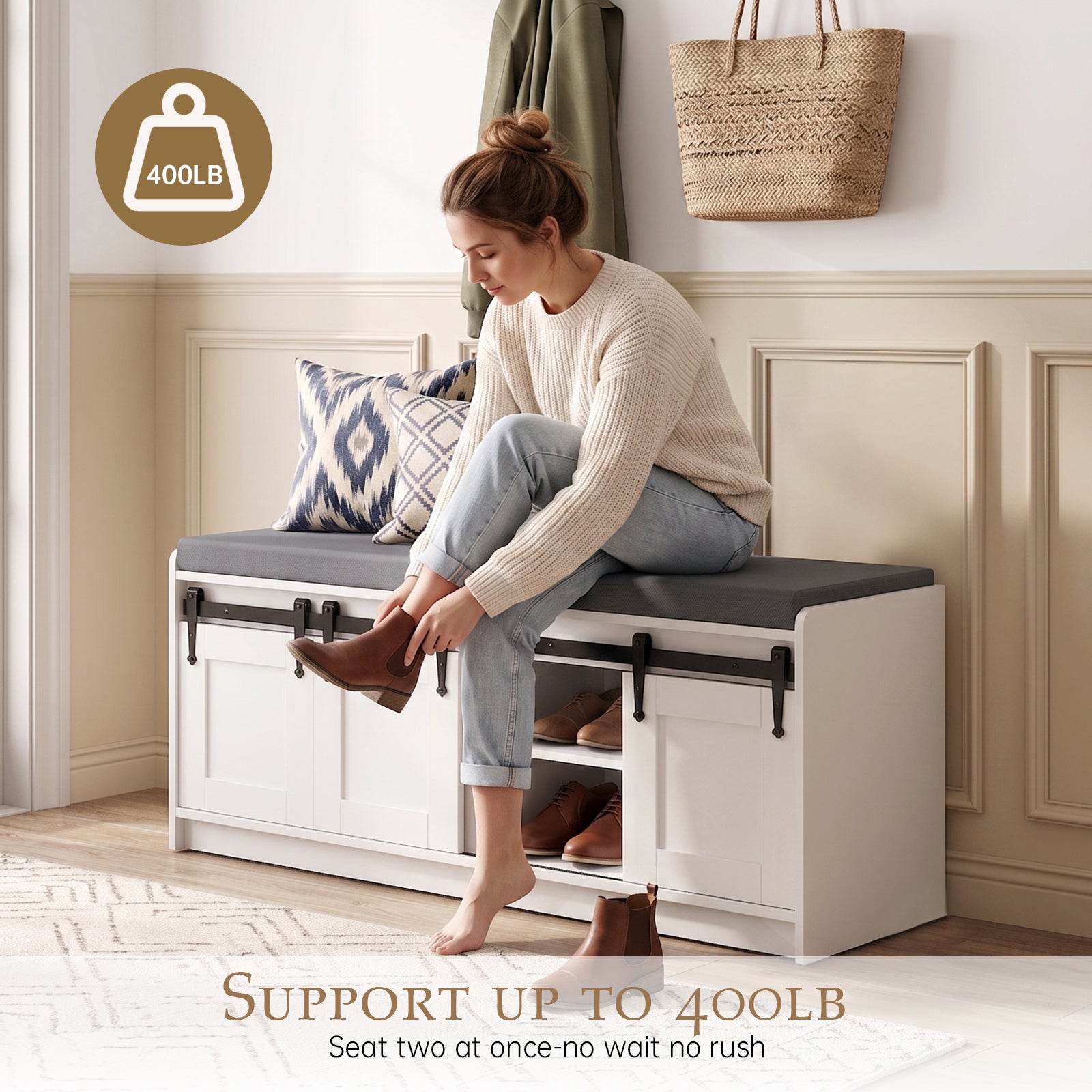 TINYNEST Shoes Bench with Storage,Cushion Seat, 42″ x 14″ x 18″