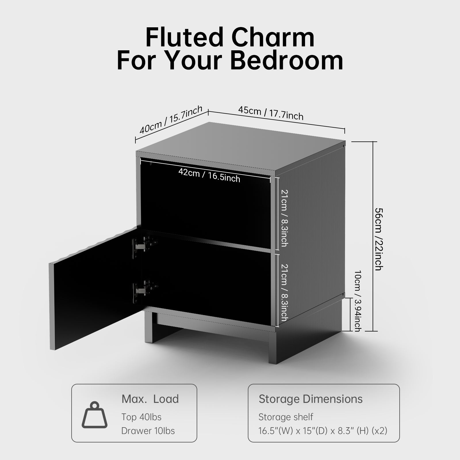 TINYNEST Modern Recessed Bedside Table with Open Shelves and Cabinets, Solid Wood, Black | Natural Wood Color