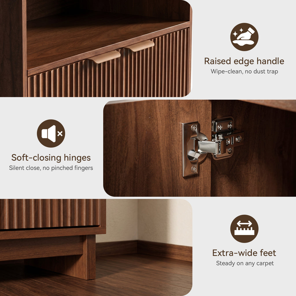 TINYNEST Modern Fluted Sideboard, Solid Wood Base Storage Cabinet, Walnut/Natural Oak, 31.50"× 15.0"× 35.6"