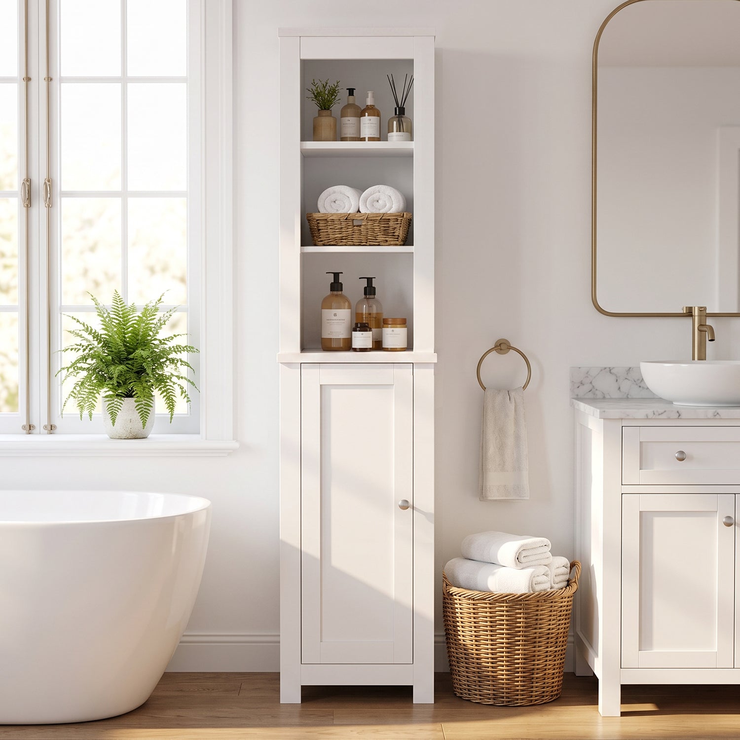 TINYNEST 66'' Tall Bathroom Storage Cabinet, Modern Farmhouse Storage Cabinets