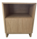 TINYNEST Modern Fluted Nightstand with Open Shelf & Cabinet, Solid Wood Legs Bedside Table for Bedroom, Walnut/Natural Oak
