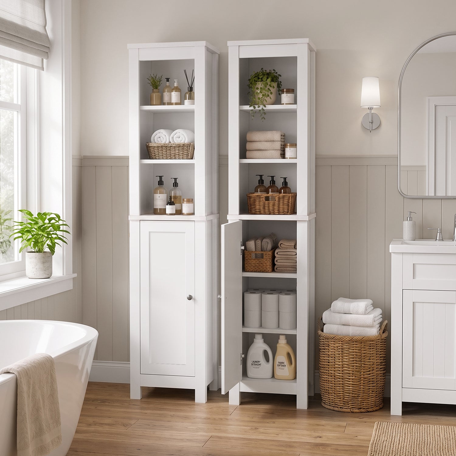 TINYNEST 66'' Tall Bathroom Storage Cabinet, Modern Farmhouse Storage Cabinets